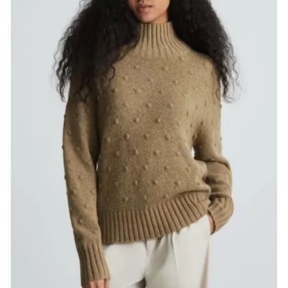 EVERLANE The Alpaca Merino Wool Pom-pom Turtleneck Size XXS in Wheat Tan Cozy - Picture 1 of 2